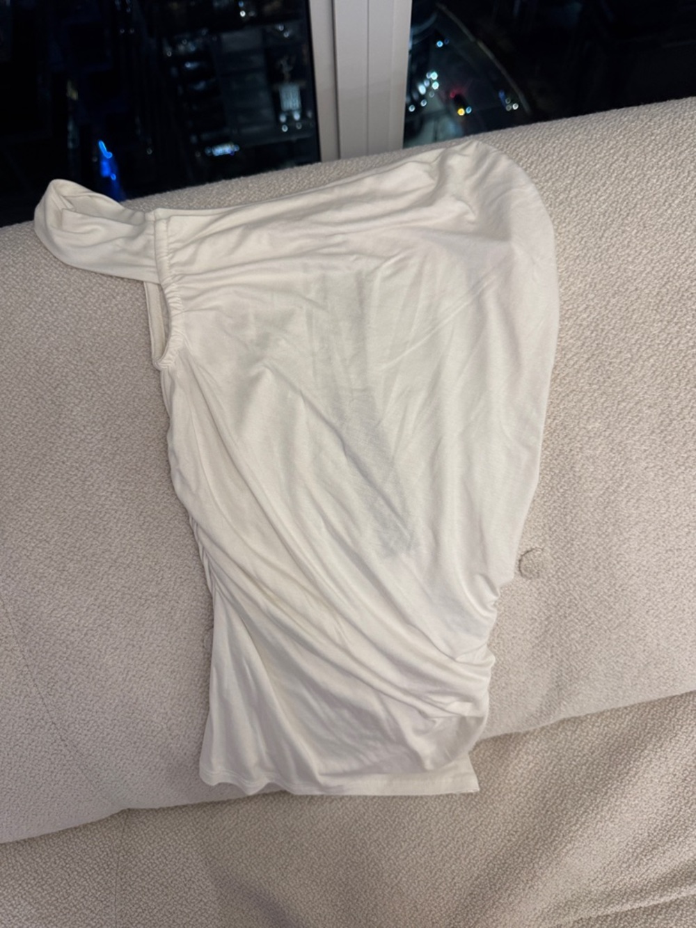 Fashion Nova White One-Shoulder Drape Top